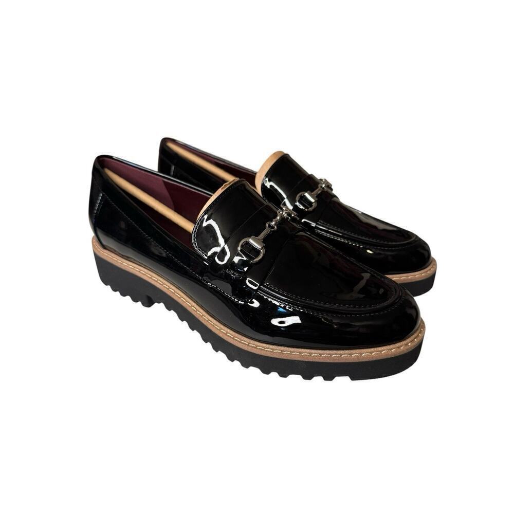 Franco Sarto NEW Colette Patent Lug Sole Horse Bit Black Loafers Size 7M Faux
